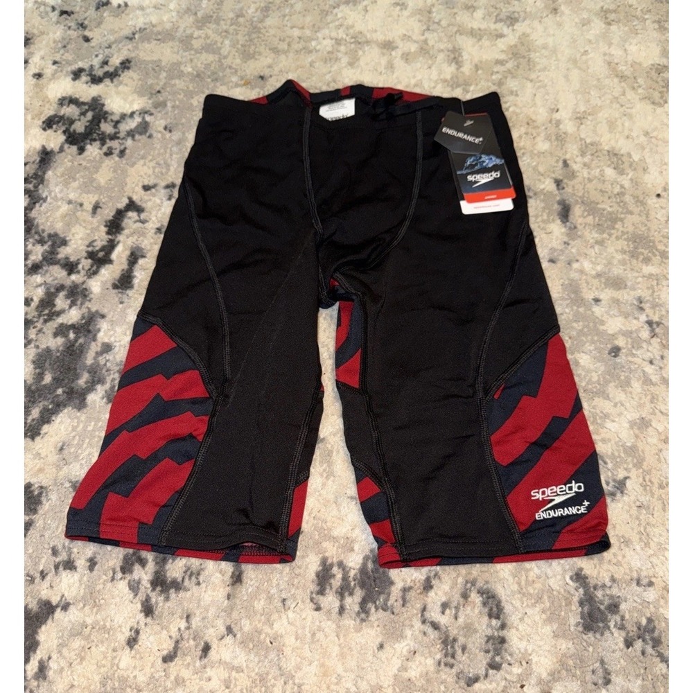 NWT SPEEDO ENDURANCE SZ 30 BOYS MENS JAMMER SWIM SHORTS Competition Black Maroon